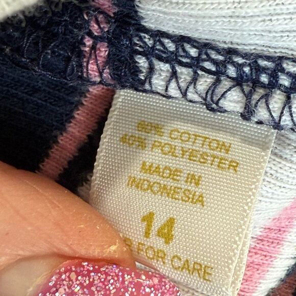 Limited to size 14 blue and white and pink striped hoodie short sleeved top - Picture 4 of 7